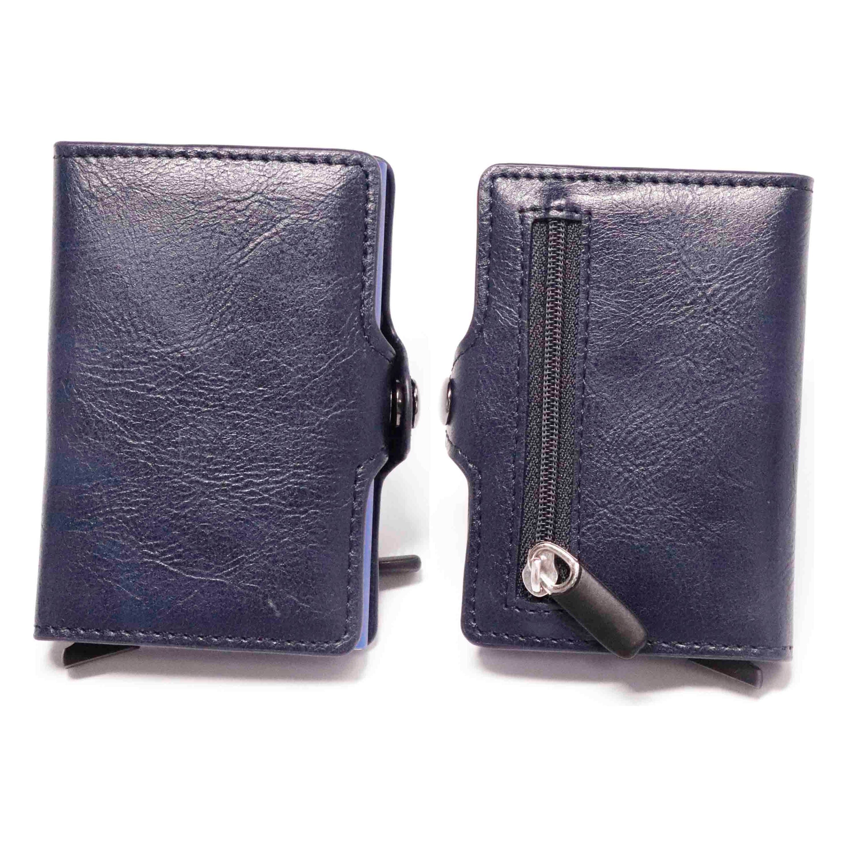 RFID Business Credit Card Holder Multifunction Automatic Aluminum Alloy Leather Cards Case Mini Wallet - Frimunt Clothing Co.