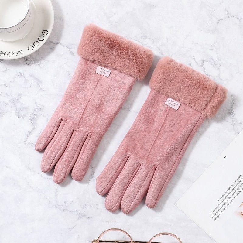 Women Winter Touch Screen Suede Furry Warm Full Finger Gloves - Frimunt Clothing Co.