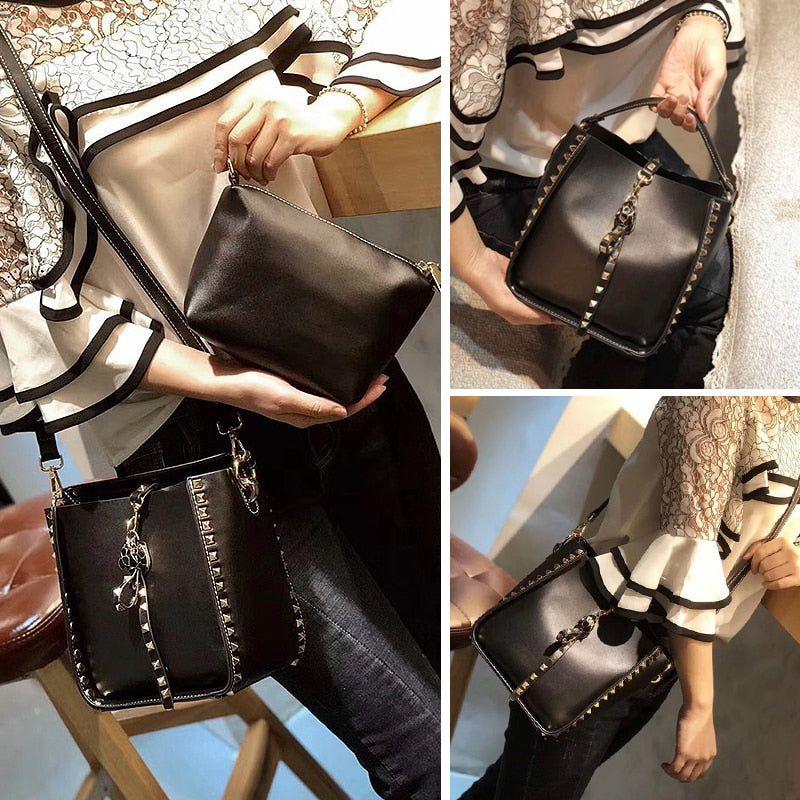 Genuine Leather Bags Women Metal Studded Crossbody Bags - Frimunt Clothing Co.