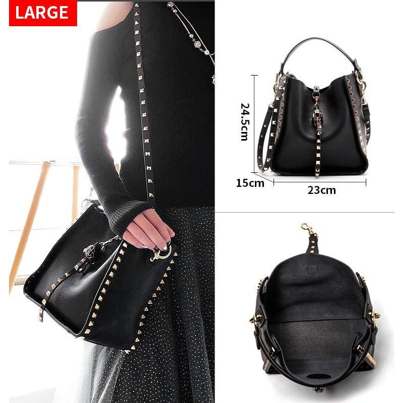 Genuine Leather Bags Women Metal Studded Crossbody Bags - Frimunt Clothing Co.