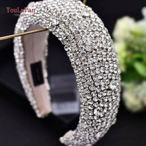 Padded Rhinestone Bridal Full Crystal Tiara Headband