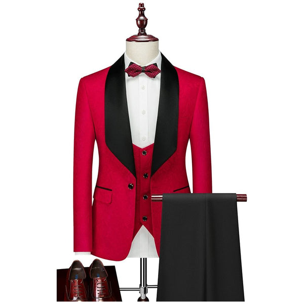 Elegant Men's Suit Shawl Collar 3 Pieces Slim Fit Tuxedo Jacket QT977 - Frimunt Clothing Co.