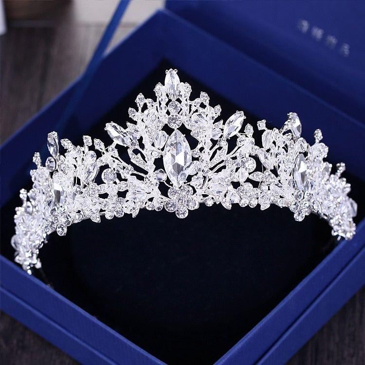Baroque Vintage Silver or Gold Crystal Flowers Beads Tiaras - Frimunt Clothing Co.