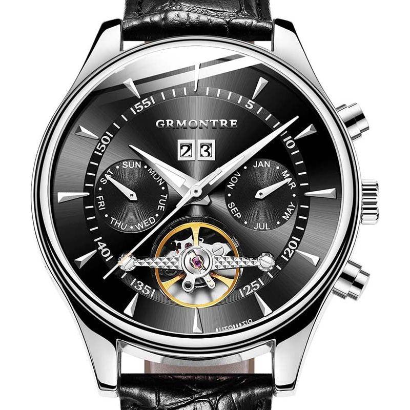 Men's Skeleton Tourbillon Mechanical Watch Automatic Classic Rose Gold Leather Band Wrist Watch - Frimunt Clothing Co.