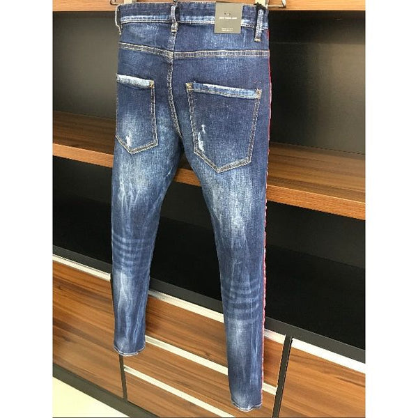 Trendy Distressed Version Dsquared2 Men's Cotton Denim Jeans With Letter Logo Ribbon 9711 - Frimunt Clothing Co.