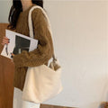 Winter Lamb Faux Fur Women's Shoulder Bag Solid Color Soft Fluffy Plush Large Capacity Tote - Frimunt Clothing Co.