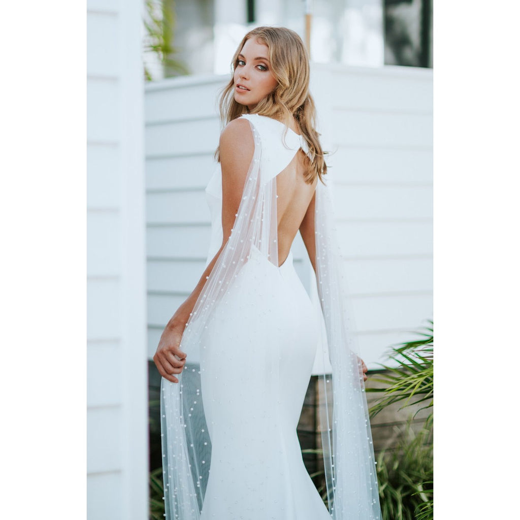 Bridal Wings With Pearls 2 Pieces Beaded Shoulder Veil Cathedral Drop Wedding Long Shawl - Frimunt Clothing Co.