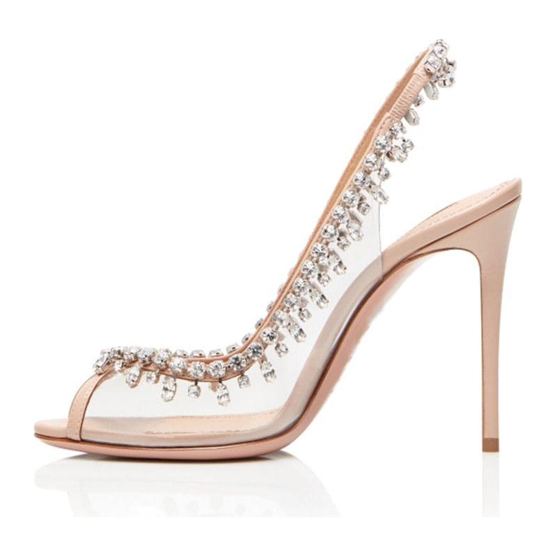 Peep Toe Crystal Wedding Stilettos High Heel Rhinestone Slingbacks Clear Bridal Shoe - Frimunt Clothing Co.