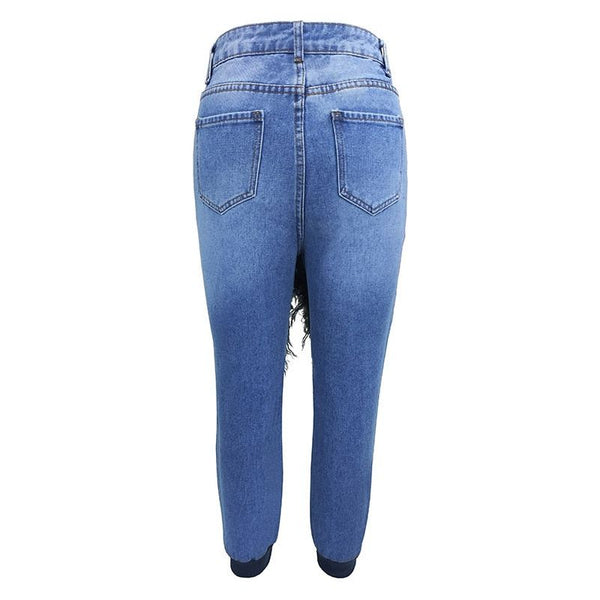Women's New Fashion Low Waist Button Fly Denim Skirt Over Pants Distressed Jeans