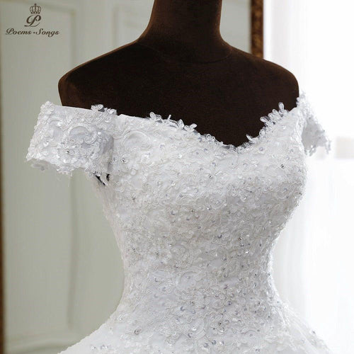 Amelia Sexy Boat Neck Style Short Sleeves Wedding Ball Gown - Frimunt Clothing Co.