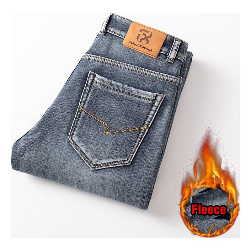 Winter New Men Fleece Lined Warm Jeans Classic Style Regular Fit Stretch - Frimunt Clothing Co.
