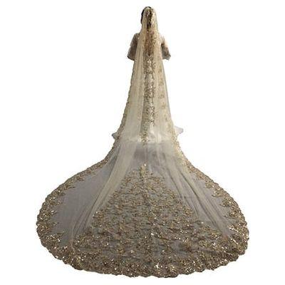 Sparkling Sequins Cathedral Bridal Veils Lace Edge 1 Layer With Metal Comb 3M 4M 5M Long - Frimunt Clothing Co.