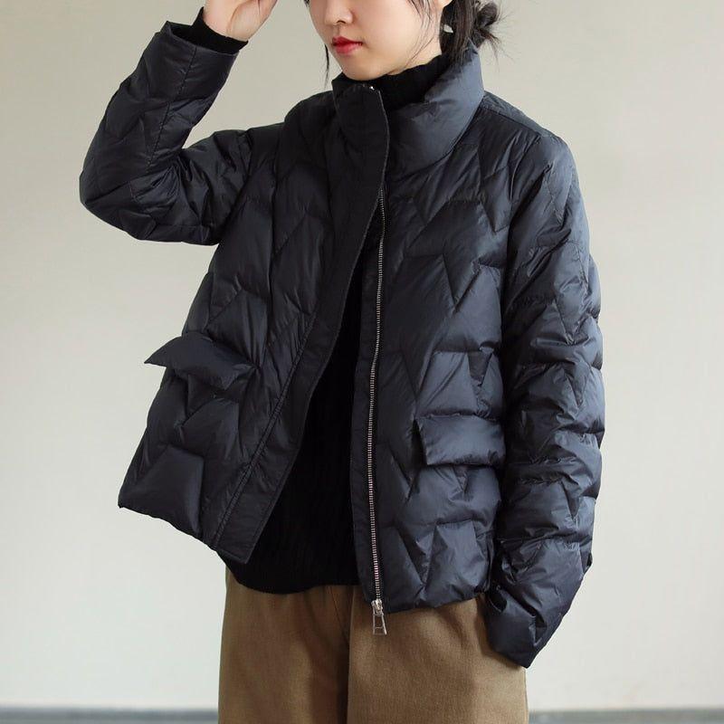 Ultra Light Quilted Women's Down Jacket Stand Collar 90% White Duck Down Solid Color - Frimunt Clothing Co.