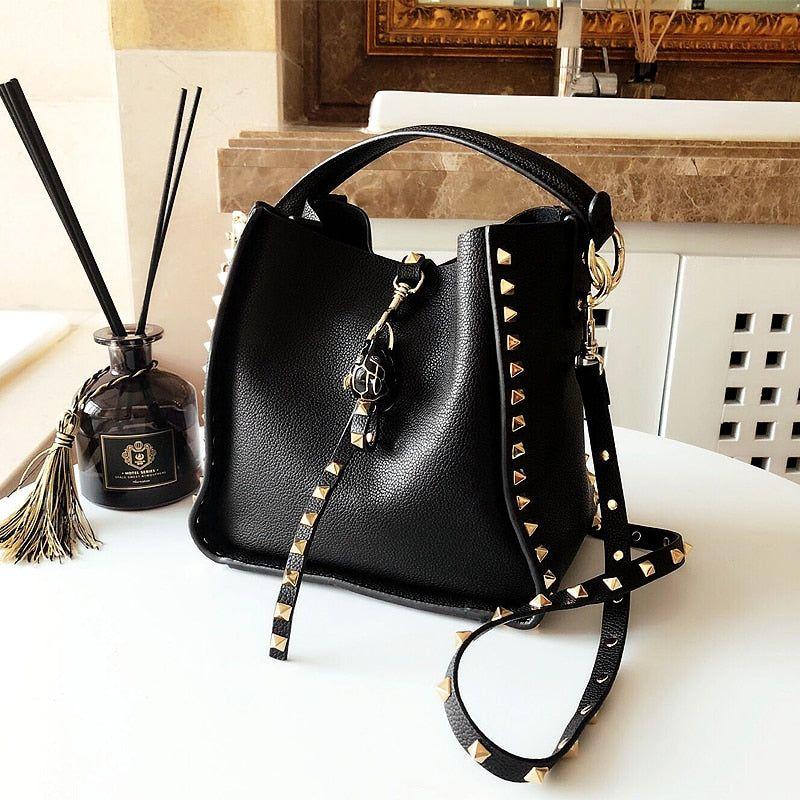 Genuine Leather Bags Women Metal Studded Crossbody Bags - Frimunt Clothing Co.