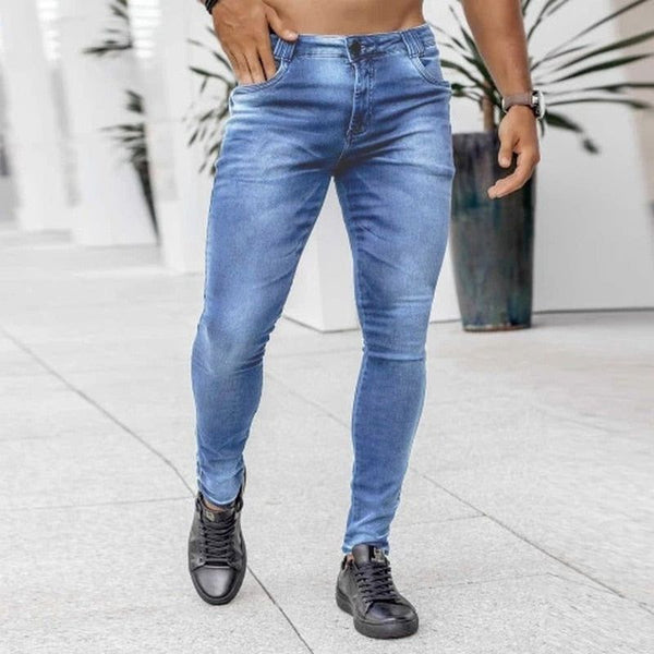 Men's Skinny Bleached Washed Solid Colour Stretch Pencil Slim Denim Jeans Plus Sizes
