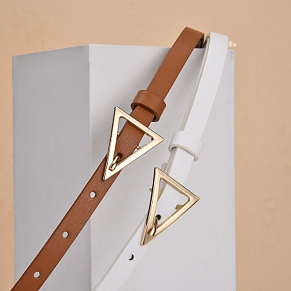 New Style Eco Leather Triangle Buckle Women's Thin Belt Length 115cm White Black Khaki