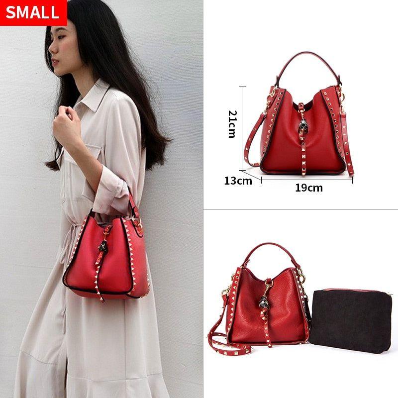 Genuine Leather Bags Women Metal Studded Crossbody Bags - Frimunt Clothing Co.