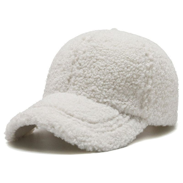 FS Trendy Streetwear Solid Windproof Wool Teddy Winter Baseball Hats For Men Warm White Lambswool