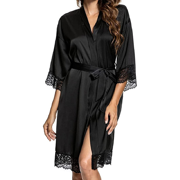 New Women's Lace Half Sleeve Silk Belted Robe Fashion Sleepwear - Frimunt Clothing Co.