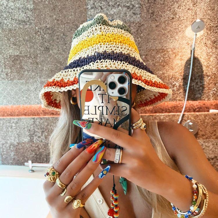 Woman Rainbow Striped Crochet Beach Boho Handmade Bucket Hat - Frimunt Clothing Co.