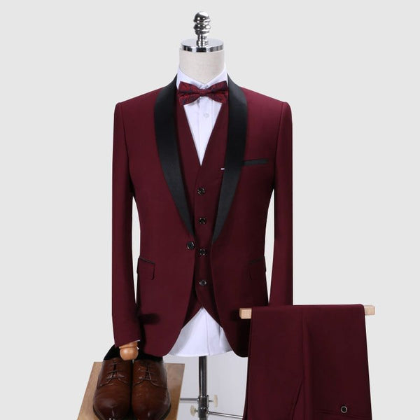 Elegant Men's Suit Shawl Collar 3 Pieces Slim Fit Tuxedo Jacket QT977 - Frimunt Clothing Co.