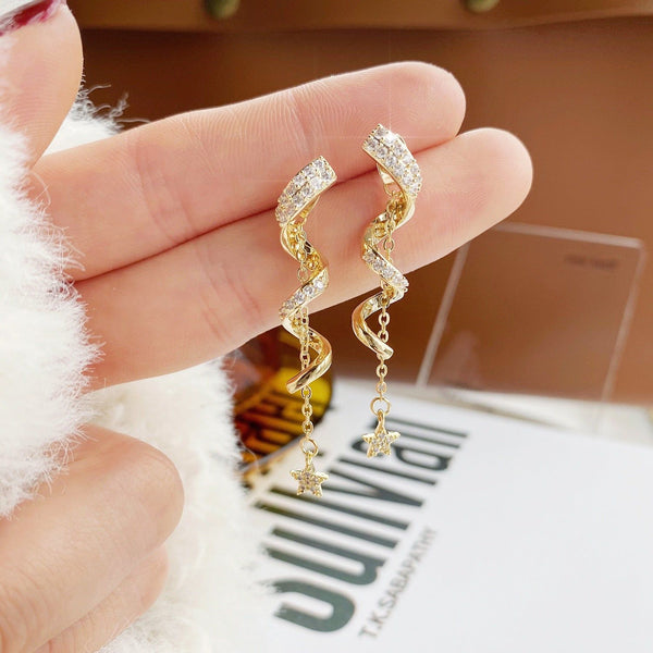 Luxury 14K Real Gold Plated Leaves Earring Delicate Micro Inlaid Cubic Zircon CZ Stud Pendant Earrings Wedding Jewelry - Frimunt Clothing Co.