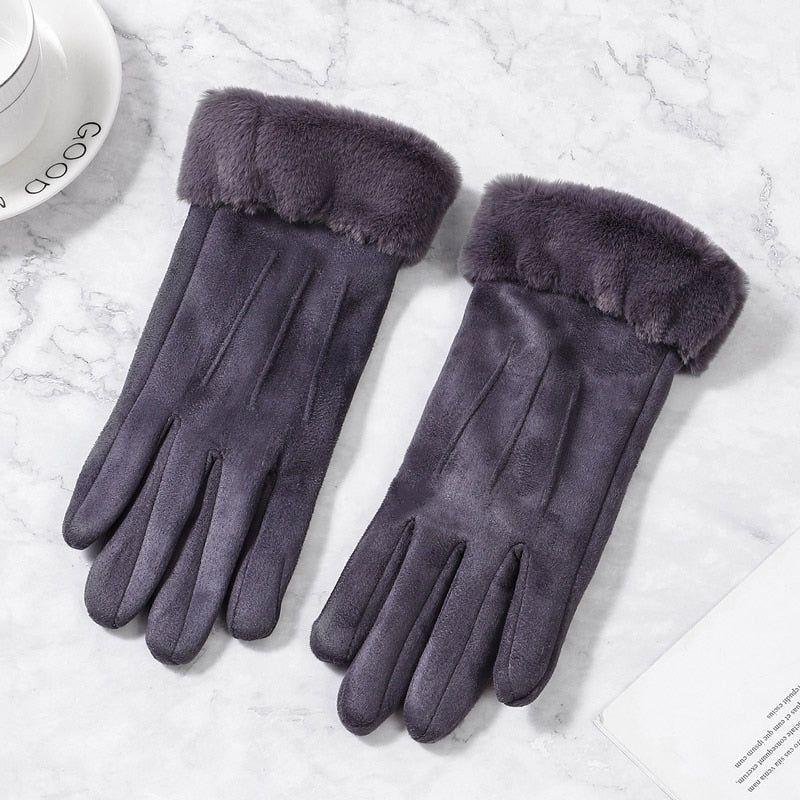 Women Winter Touch Screen Suede Furry Warm Full Finger Gloves - Frimunt Clothing Co.