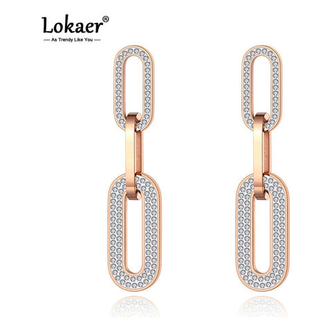 Fashion Original Design Titanium Steel Geometry Thick Chain Earrings Bohemia CZ Crystal Party Jewelry For Women E20139