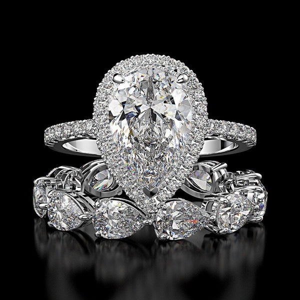 Luxury 100% 925 Sterling Silver Created Moissanite Gemstone Engagement Ring Wedding Band Sets Fine Jewelry - Frimunt Clothing Co.