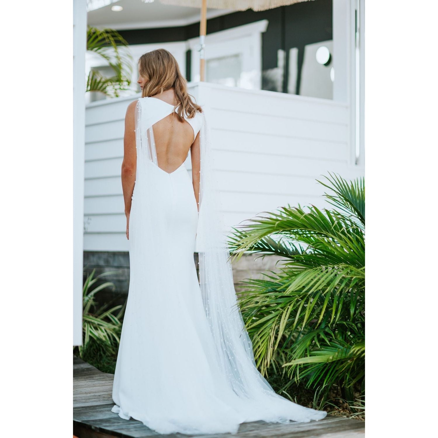 Bridal Wings With Pearls 2 Pieces Beaded Shoulder Veil Cathedral Drop Wedding Long Shawl - Frimunt Clothing Co.