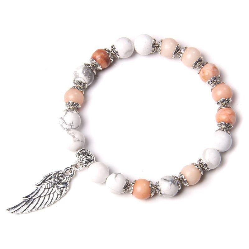 Handmade Silver Color Angel Wing charm Bracelet With Natural Stones Beads - Frimunt Clothing Co.