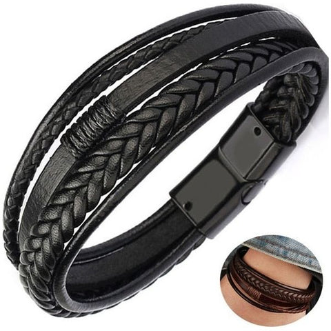 Men's Trendy Leather Braided Alloy Magnetic Clasp Bracelets