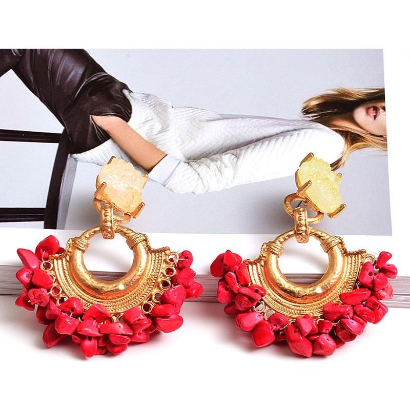 Bohemian Natural Stone Colorful Dangle Metal Drop Earrings Women's Statement Jewelry - Frimunt Clothing Co.