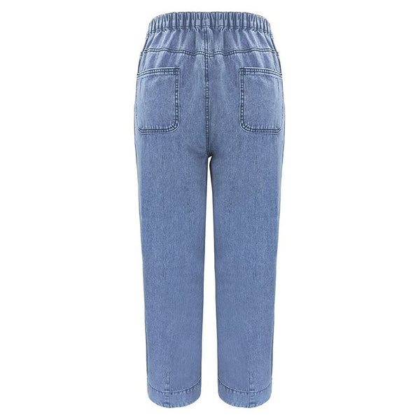 Women's Baggy Elastic Waist Pleated Jeans - Frimunt Clothing Co.