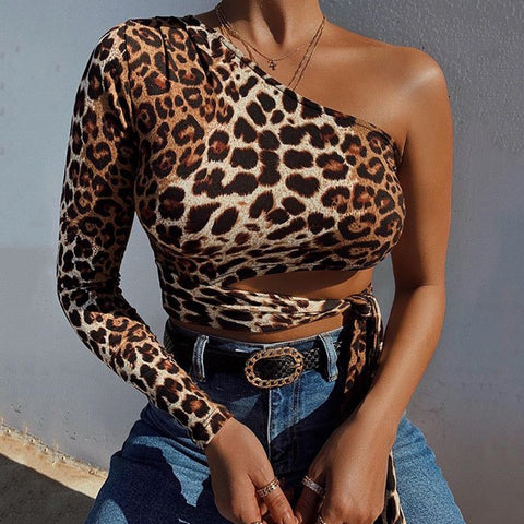 Women's Leopard Print Cropped Sexy Slim blouses - Frimunt Clothing Co.