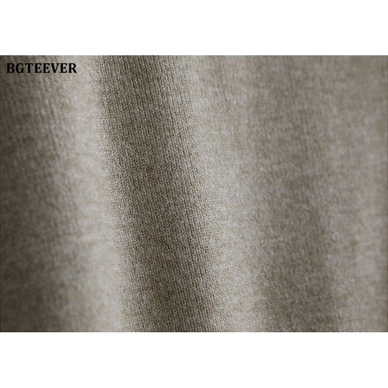 Elegant V-Neck Autumn Winter Knitted Belted Pleated Women's Long Dress - Frimunt Clothing Co.