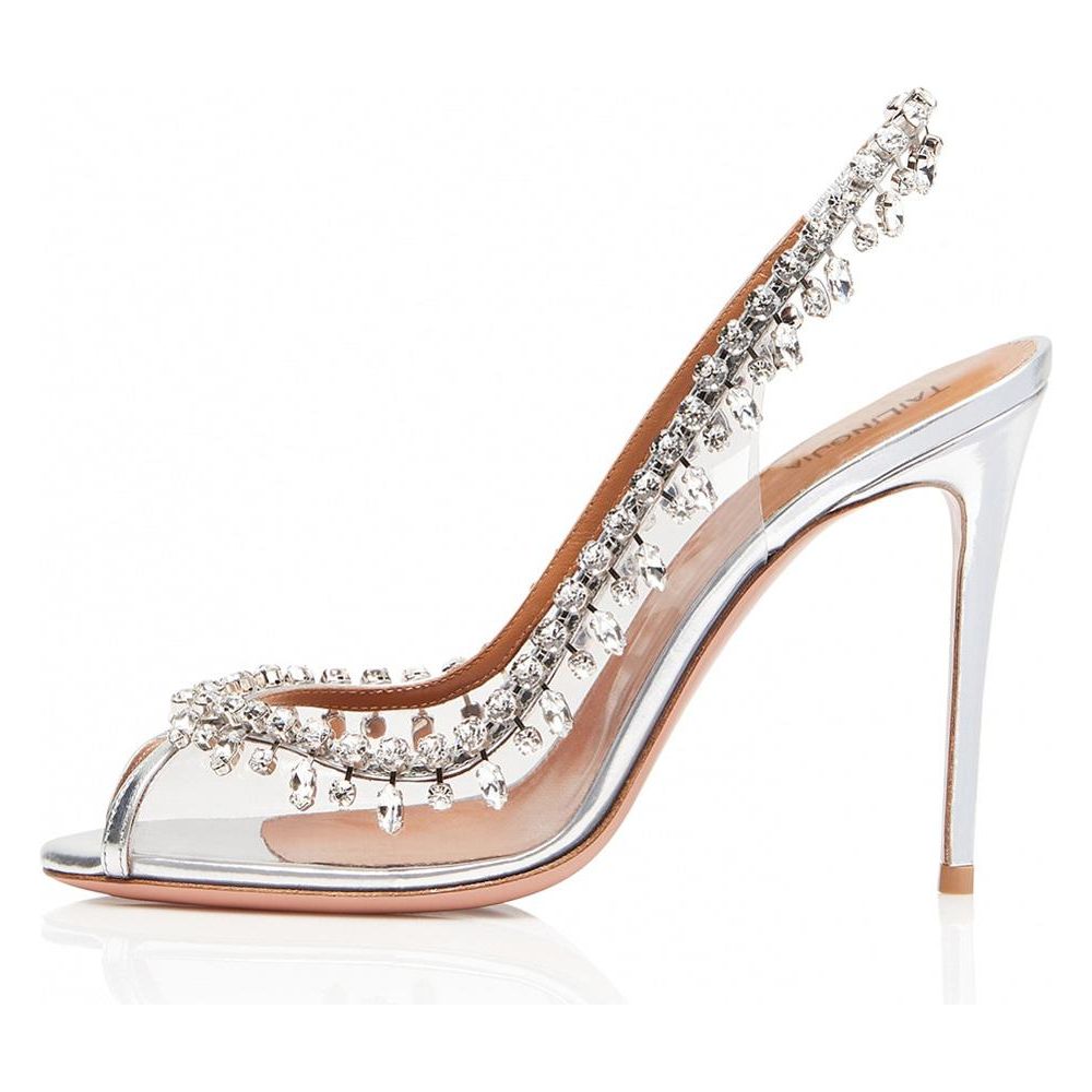 Peep Toe Crystal Wedding Stilettos High Heel Rhinestone Slingbacks Clear Bridal Shoe - Frimunt Clothing Co.