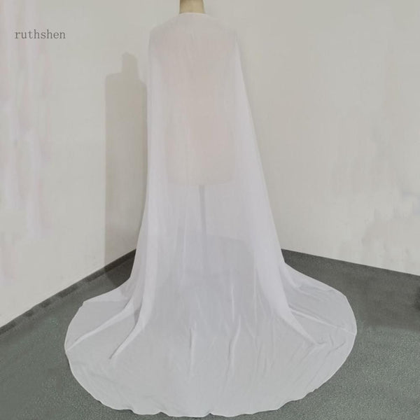 Simple Lady's Chiffon Floor Length Wedding Cape Long Handmade Bridal Wrap