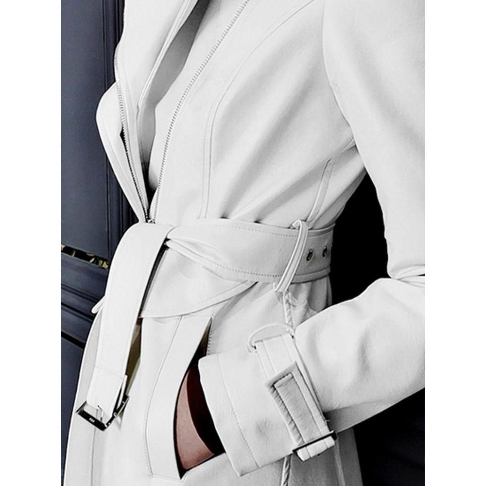 Nerazzurri Spring Runway White Long Leather Trench Coat for Women Long Sleeve Elegant Luxury Fashion - Frimunt Clothing Co.