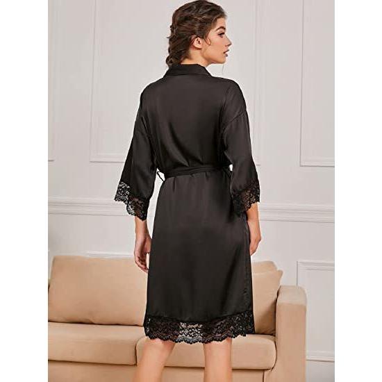 New Women's Lace Half Sleeve Silk Belted Robe Fashion Sleepwear - Frimunt Clothing Co.