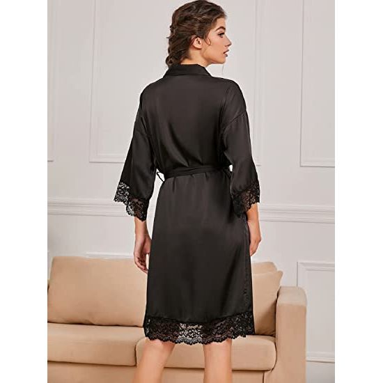 New Women's Lace Half Sleeve Silk Belted Robe Fashion Sleepwear - Frimunt Clothing Co.