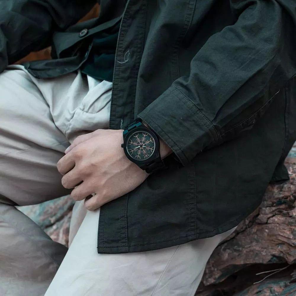 BOBO BIRD Wood Norse Rune Compass Men's Watches Luxury Wooden Strap Bamboo Gift Box - Frimunt Clothing Co.