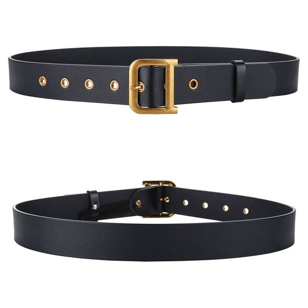 Real Leather Wide Belts For Women Designer Luxury Style Belt Gold D Buckle Black, Green, Gray, Red - Frimunt Clothing Co.