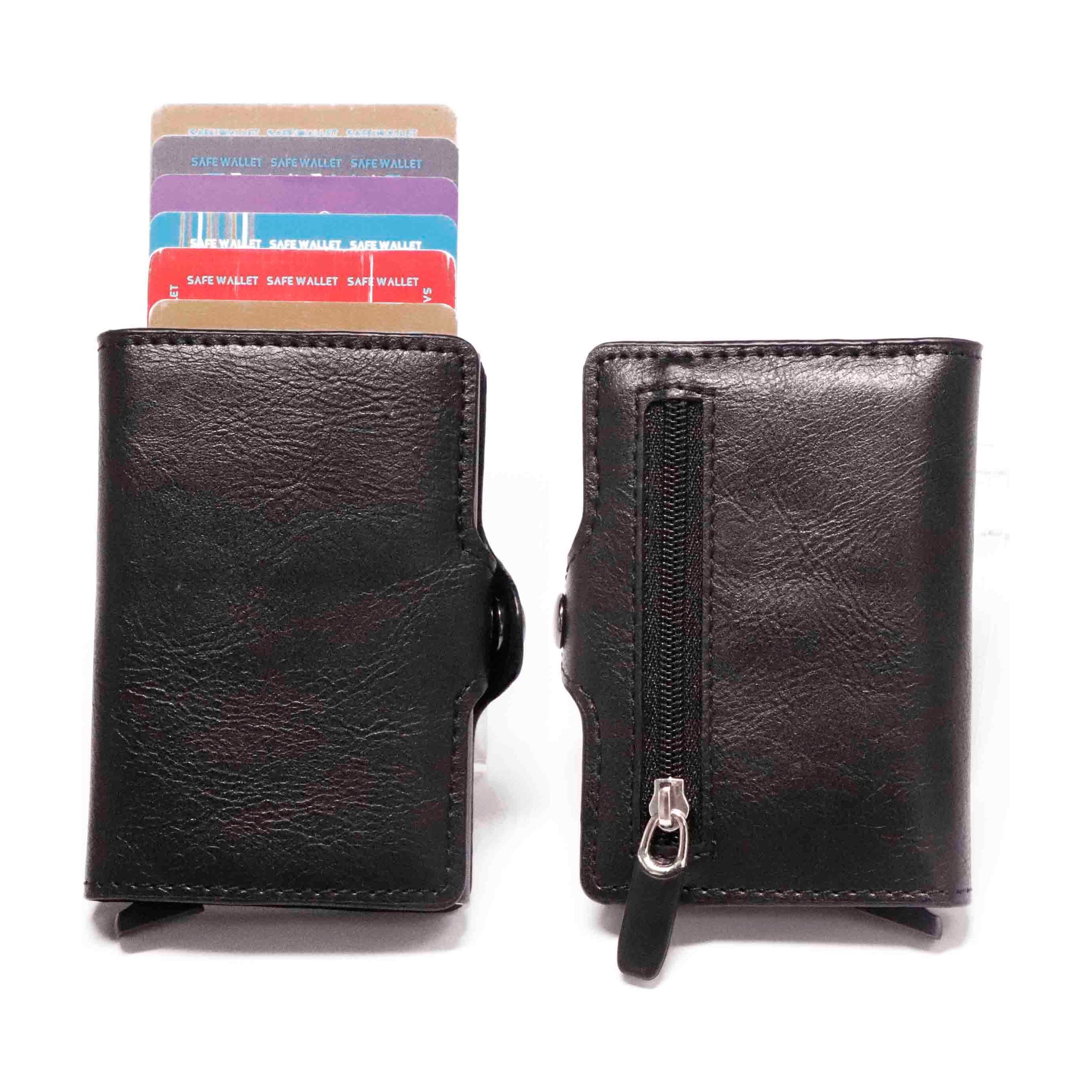 RFID Business Credit Card Holder Multifunction Automatic Aluminum Alloy Leather Cards Case Mini Wallet - Frimunt Clothing Co.