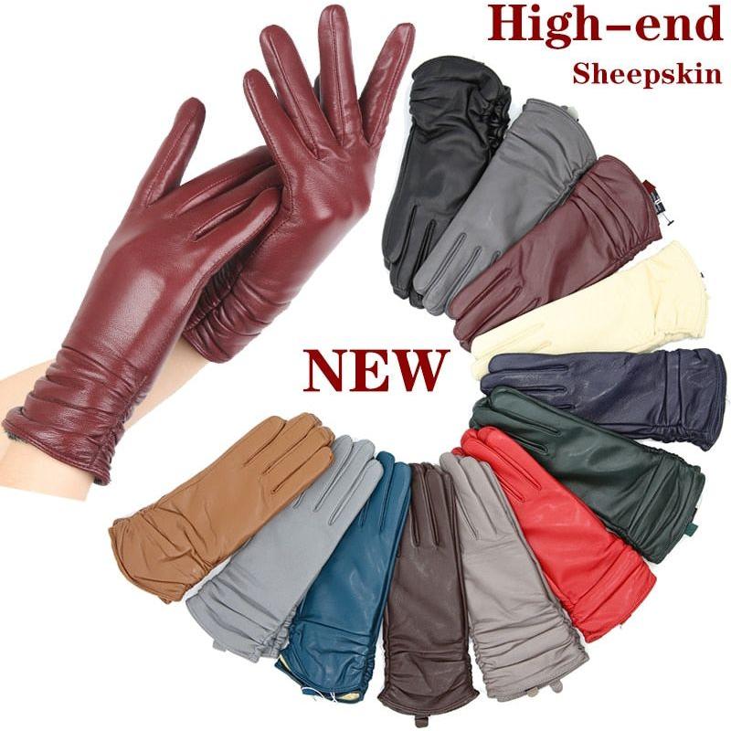 Classic Pleated Women's Genuine Leather Gloves Many Colors Real Sheepskin Leather Winter Gloves-2081 - Frimunt Clothing Co.
