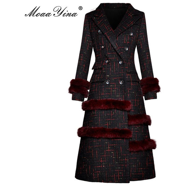 Women's Classic Elegant Black Overcoat Turn-down Collar Double Breasted Autumn Winter