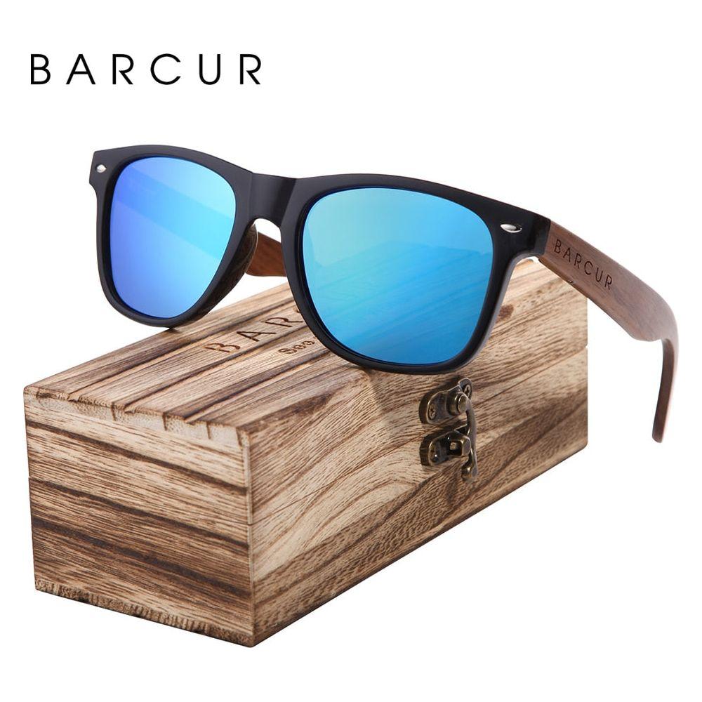 BARCUR Black Walnut Sunglasses Wood Polarized Sunglasses UV400 Protection Eyewear Wooden Original Box - Frimunt Clothing Co.