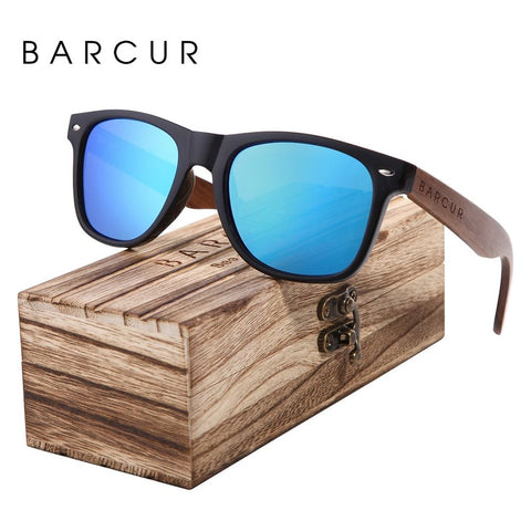 BARCUR Black Walnut Sunglasses Wood Polarized Sunglasses UV400 Protection Eyewear Wooden Original Box