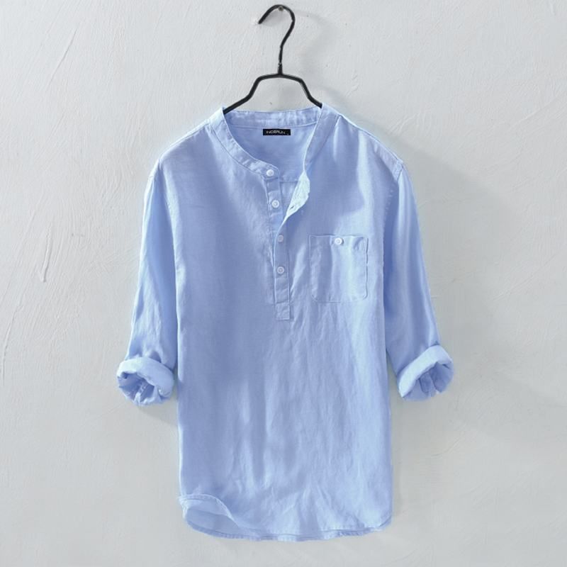 Summer Men's Shirts Cotton Half Sleeve V Neck Solid Colors Sizes up to 5XL - Frimunt Clothing Co.