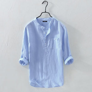 Summer Men's Shirts Cotton Half Sleeve V Neck Solid Colors Sizes up to 5XL